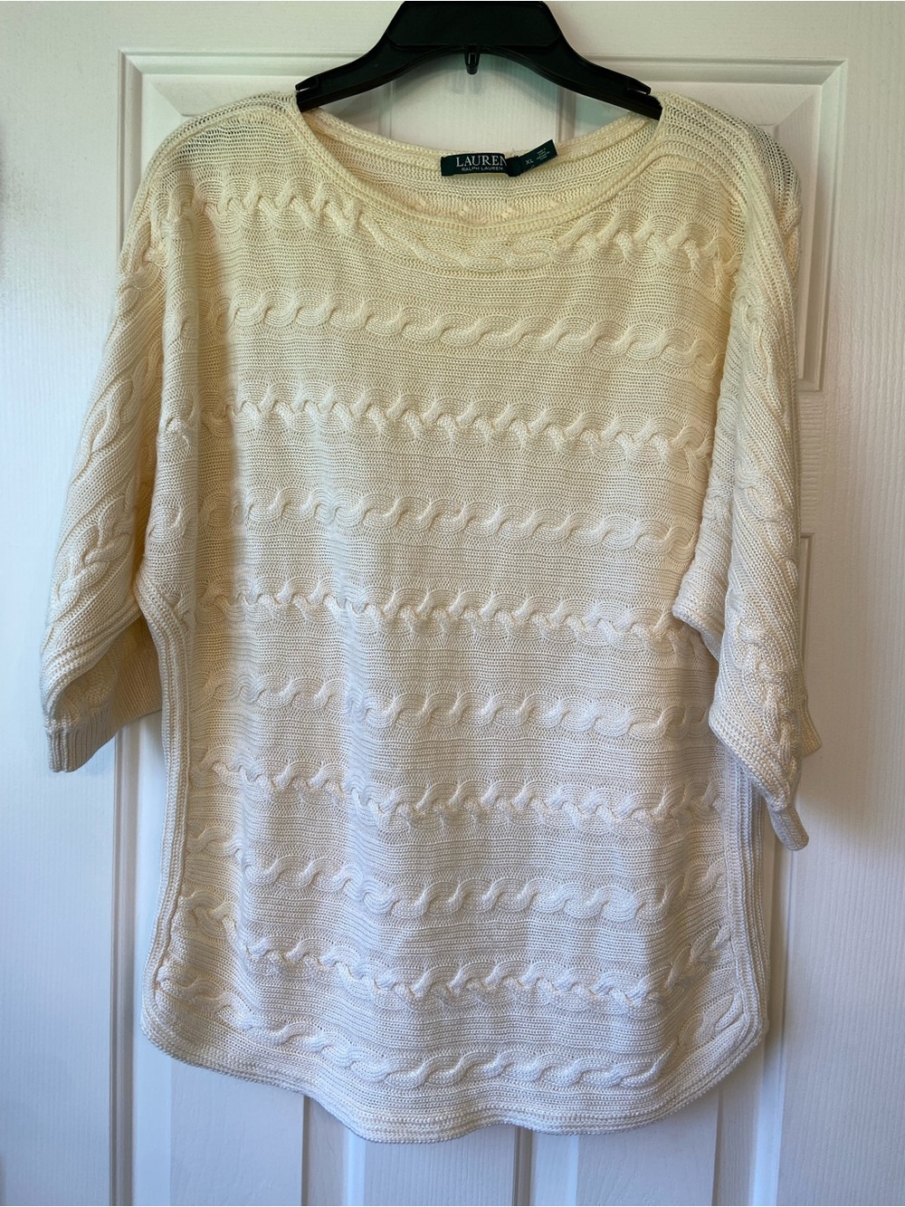 Lauren Ralph Lauren Boatneck Cream Cable Knit Half Sleeve Sweater XL